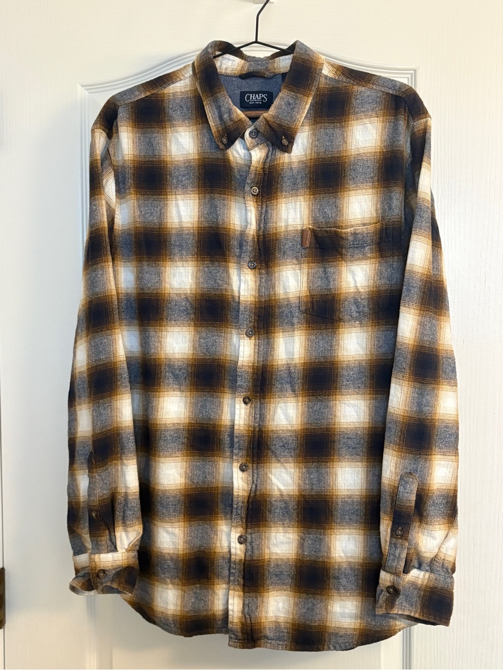 Chaps Brushed Flannel Shirt Men's XL Brown Black Plaid Button Up 100% Cotton